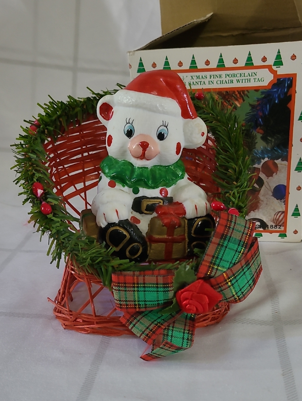 Trippie's Inc. Porcelain Santa Bear in a Chair Vintage 1990 Christmas Decor